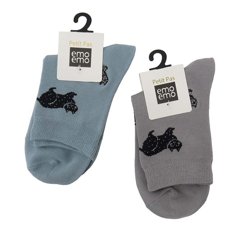 Petit Pas×emo emo 黒猫総柄刺繍ソックス